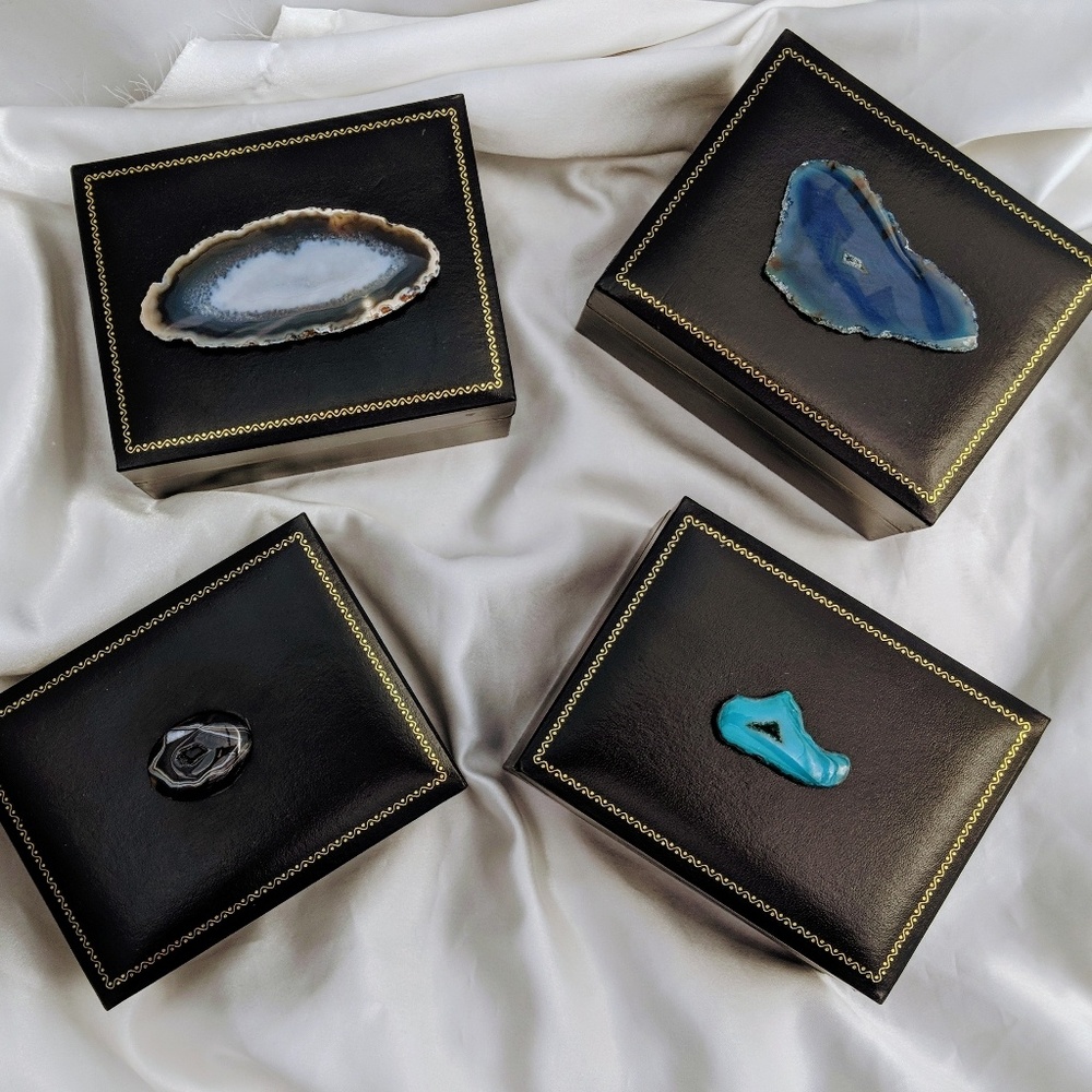Upcycled vintage agate geode jewelry/makeup boxes